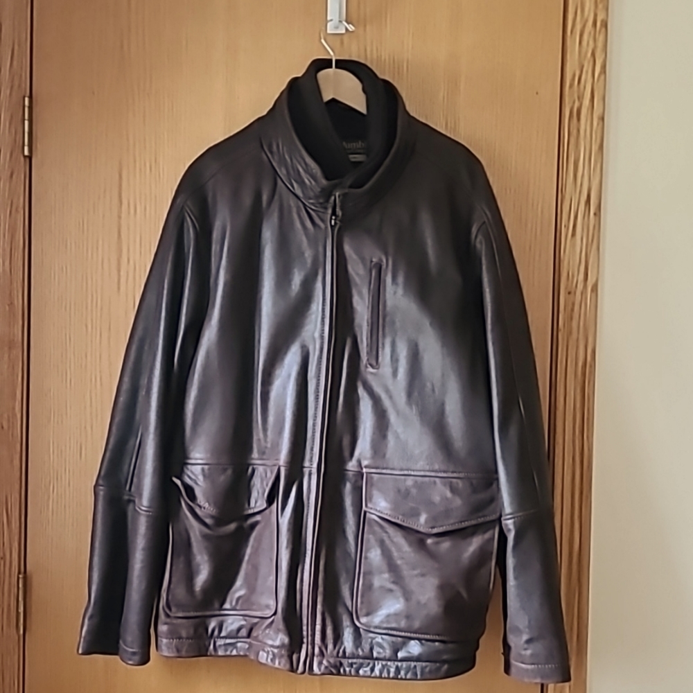 Mens XL Columbia Leather Jacket with Zip Out Liner Brown